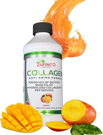 Best liquid collagen (mango flavor) US made & Lab tested sugar free premium peptides for women & men. powerful 10000 mcg Biotin+ 8000 mg hydrolyzed for anti aging glowing skin hair, nail+ joint-16floz
