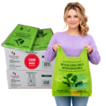 Thank You Biodegradable Eco Green Plastic Bags 1000 Count (12” x 6.5” x 22”, 15 Mic) Green T-Shirt Grocery Bags with Handles for Shopping, Retail, Takeout, Convenience Stores, and Gas Stations
